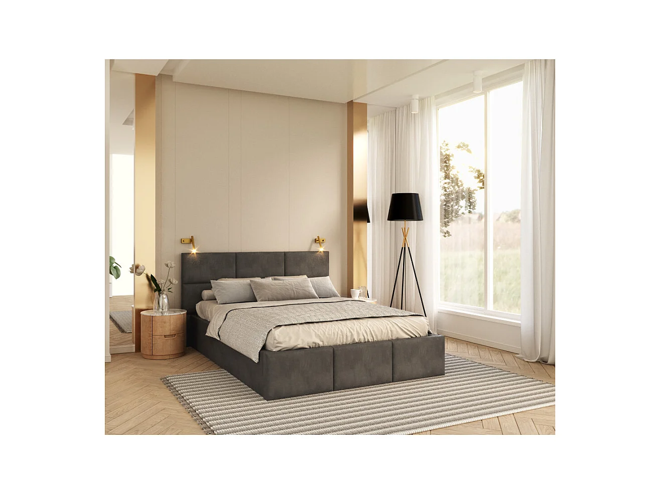 Lit Coffre Denver 140x190 - Sommier inclus Gris foncé