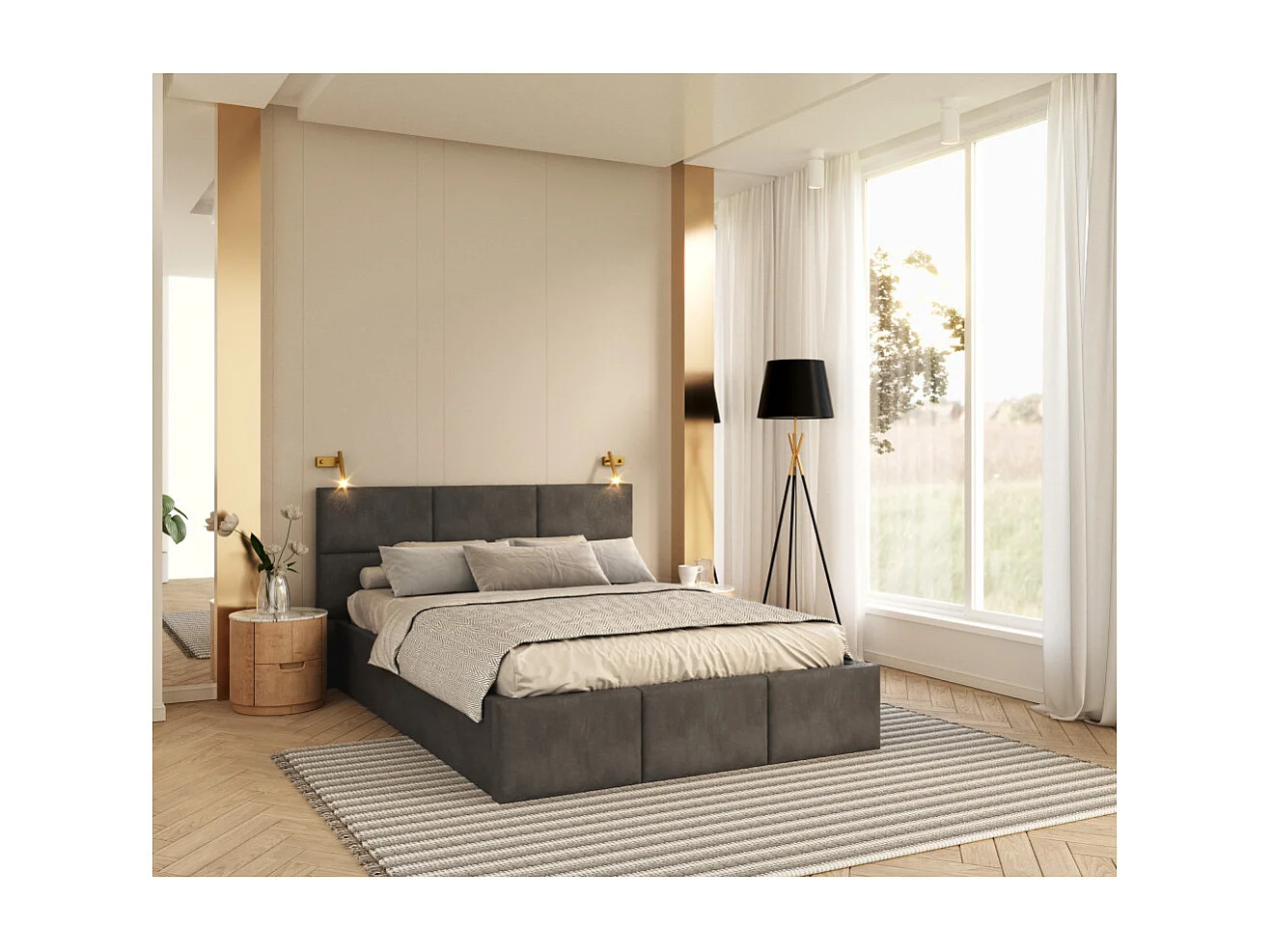 Lit Coffre Denver 140x190 - Sommier inclus Gris foncé