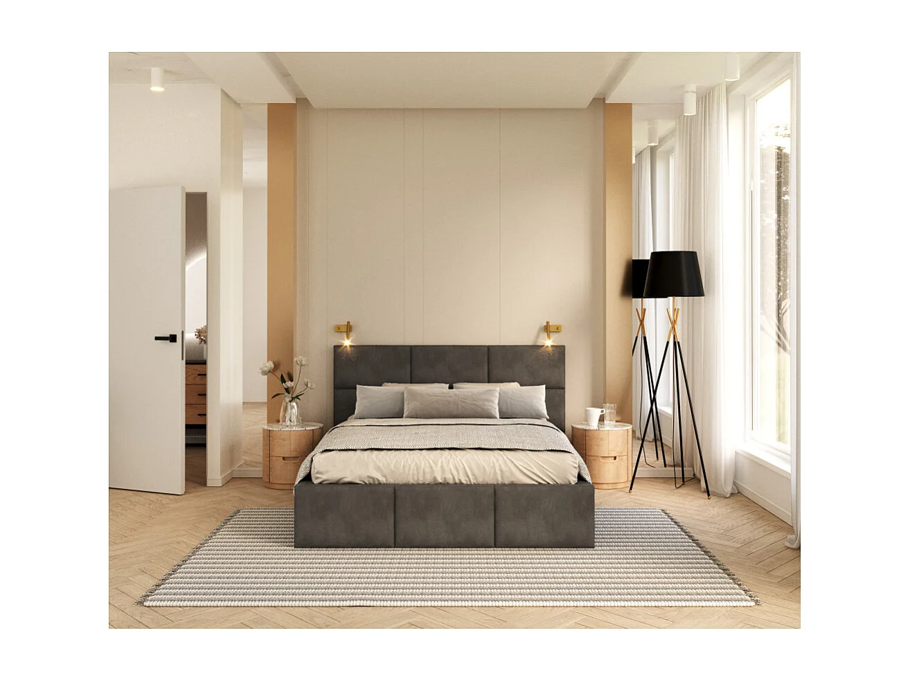 Lit Coffre Denver 140x190 - Sommier inclus Gris foncé