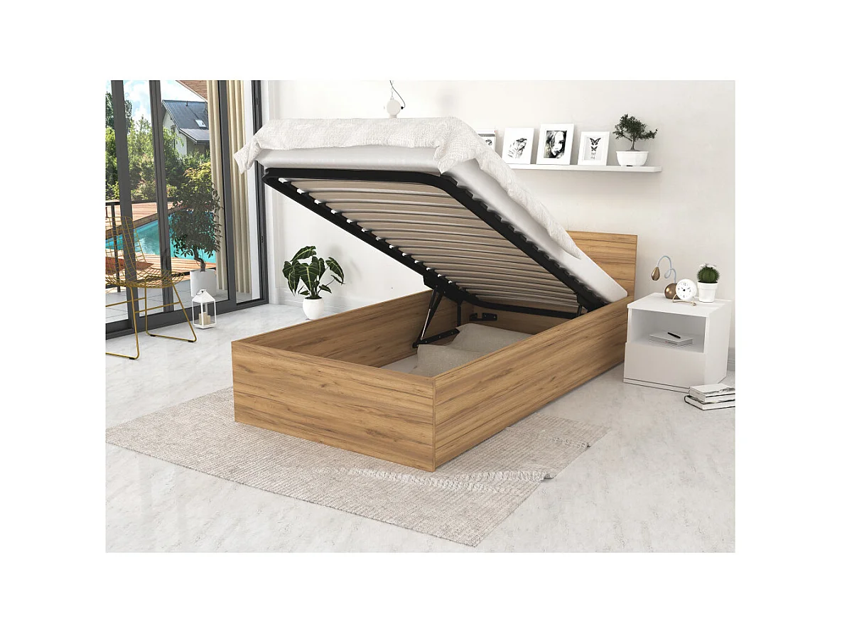 Lit coffre Panama 90x190  - Sommier inclus Chêne