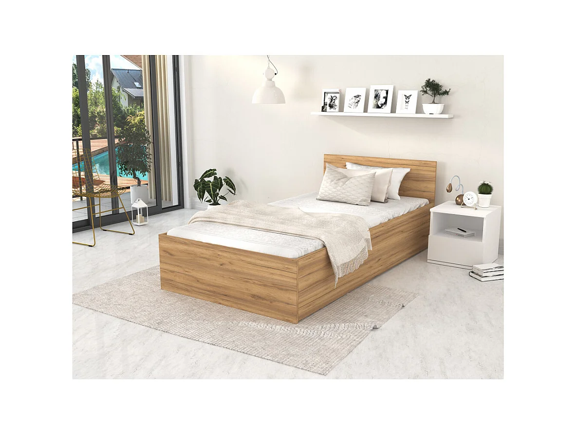 Lit coffre Panama 90x190  - Sommier inclus Chêne