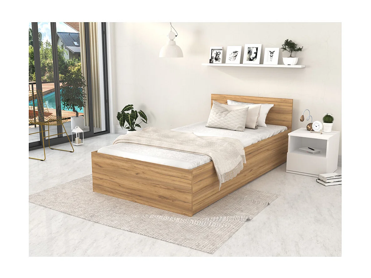 Lit coffre Panama 90x190  - Sommier inclus Chêne