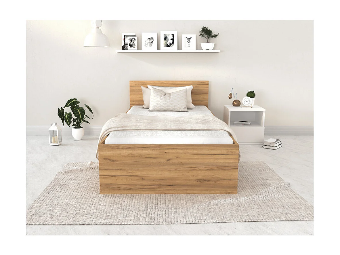 Lit coffre Panama 90x190  - Sommier inclus Chêne