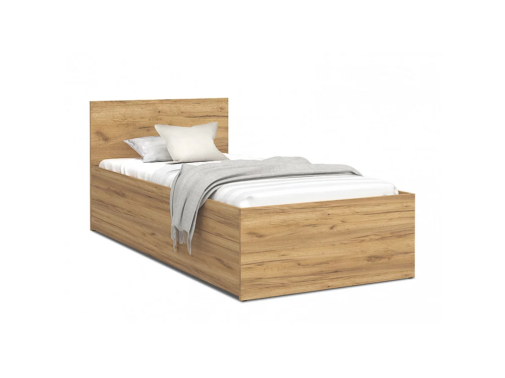 Lit coffre 90 x 190 cm Panama - Coffre de 470 Litres - Sommier inclus - Chêne