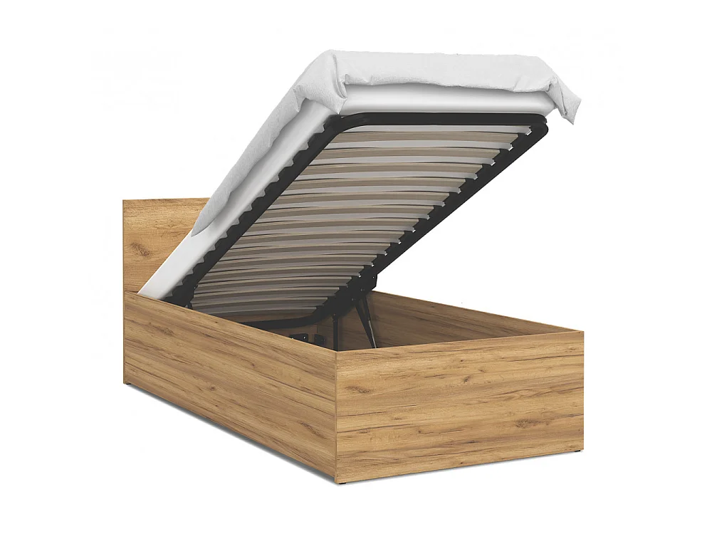 Lit coffre 90 x 190 cm Panama - Coffre de 470 Litres - Sommier inclus - Chêne