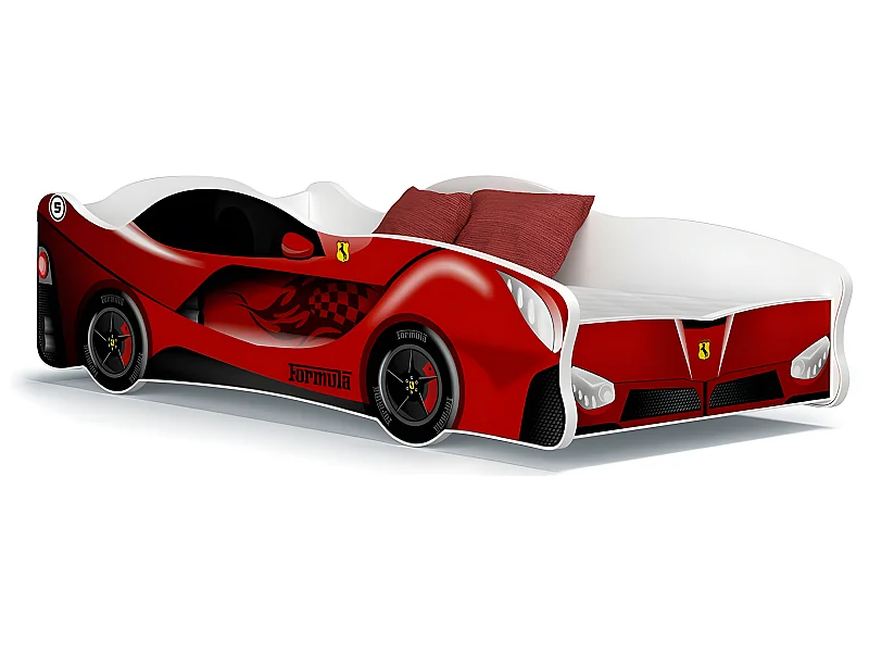 Lit Enfant Voiture 80x160 Ferrari Thème Livré avec sommiers et matelas en mousse de 7cm
