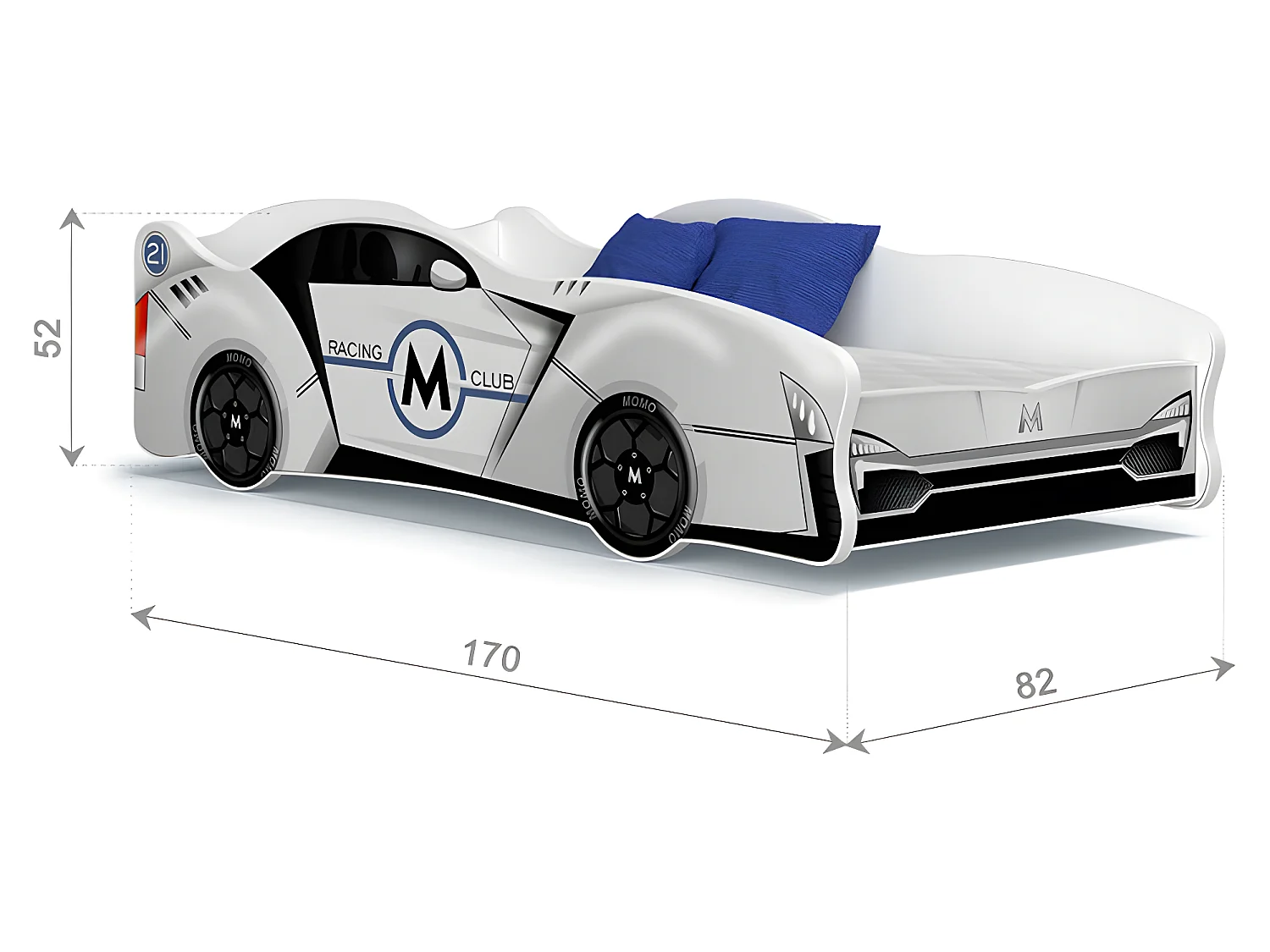 Lit Enfant Voiture 80x160 19 M Club Thème Livré avec sommiers et matelas en mousse de 7cm