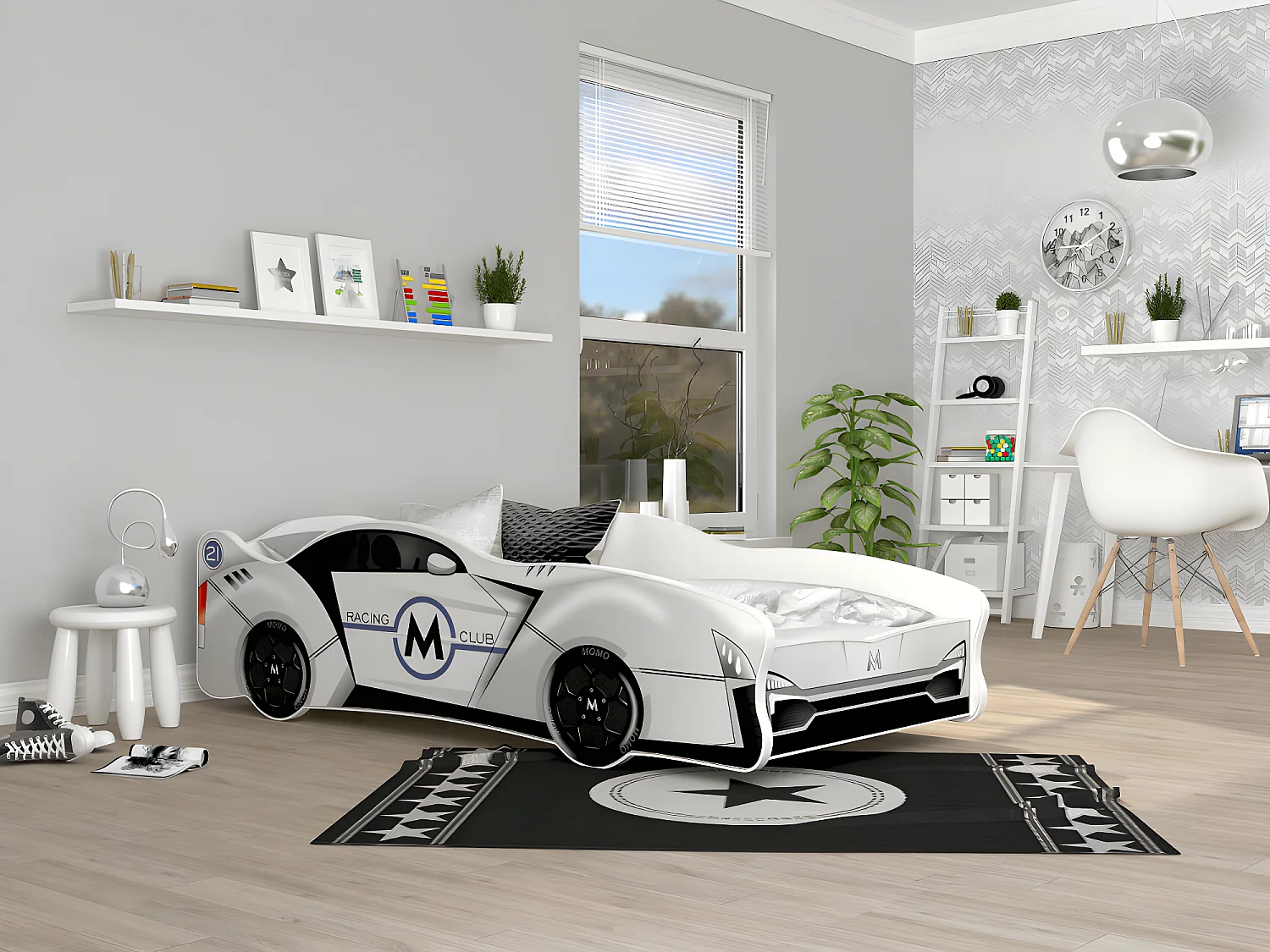 Lit Enfant Voiture 80x160 19 M Club Thème Livré avec sommiers et matelas en mousse de 7cm