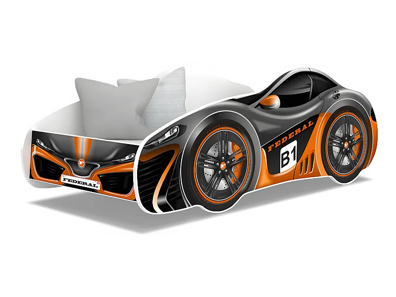 Lit Enfant Voiture 70x140 17 FEDERAL Thème Livré avec sommiers et matelas en mousse de 7cm