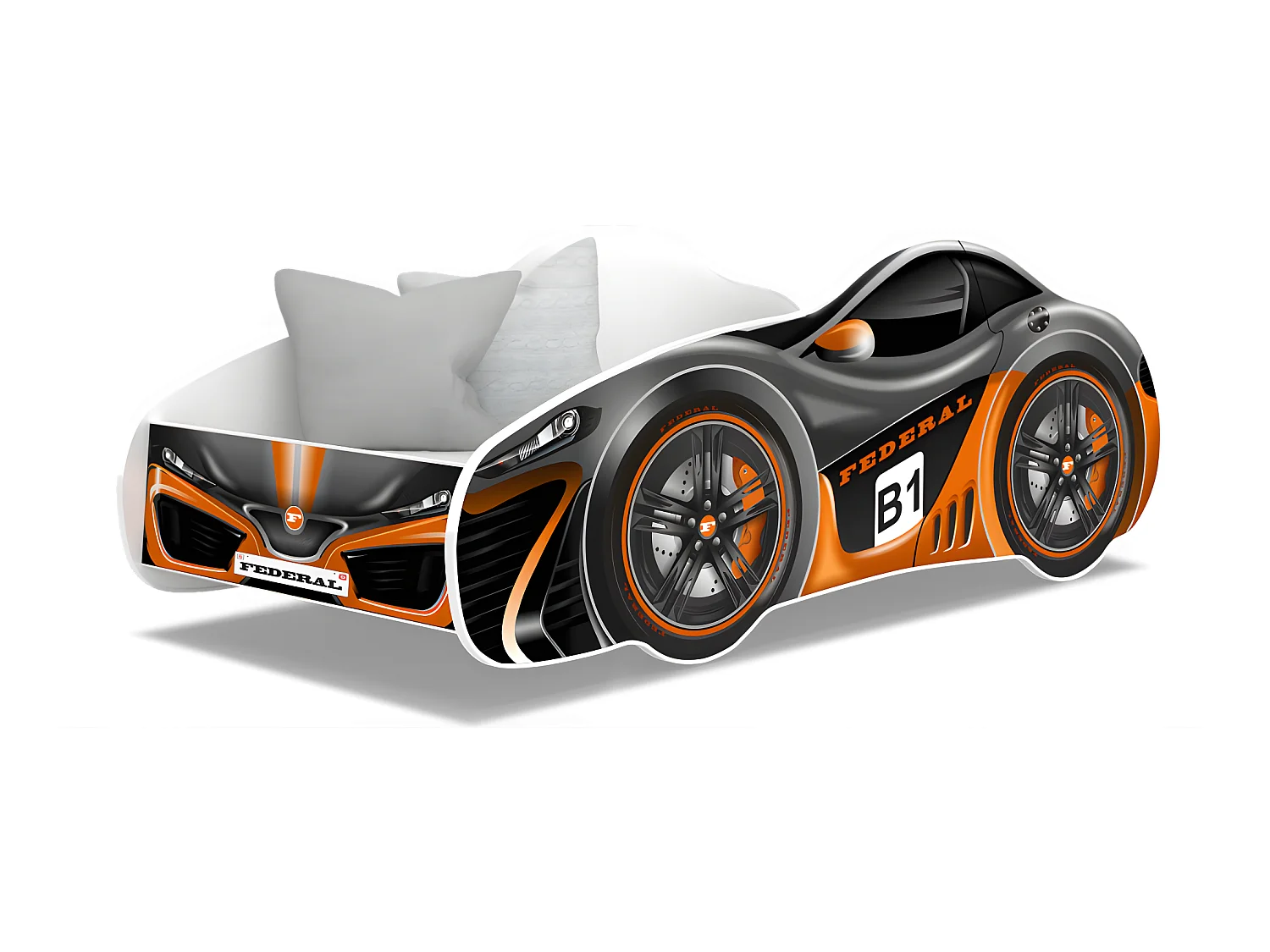 Lit Enfant Voiture 70x140 17 FEDERAL Thème Livré avec sommiers et matelas en mousse de 7cm