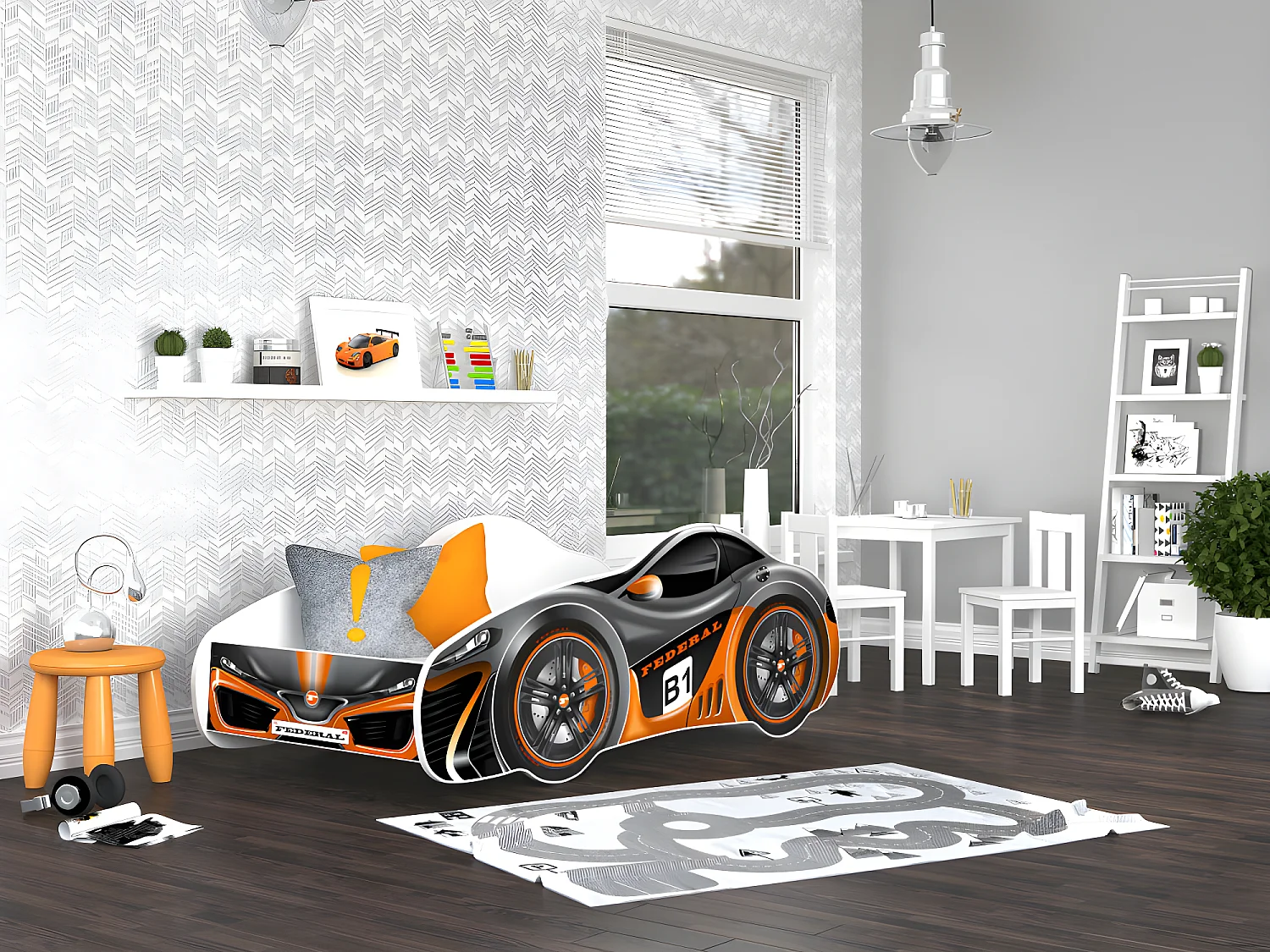 Lit Enfant Voiture 70x140 17 FEDERAL Thème Livré avec sommiers et matelas en mousse de 7cm