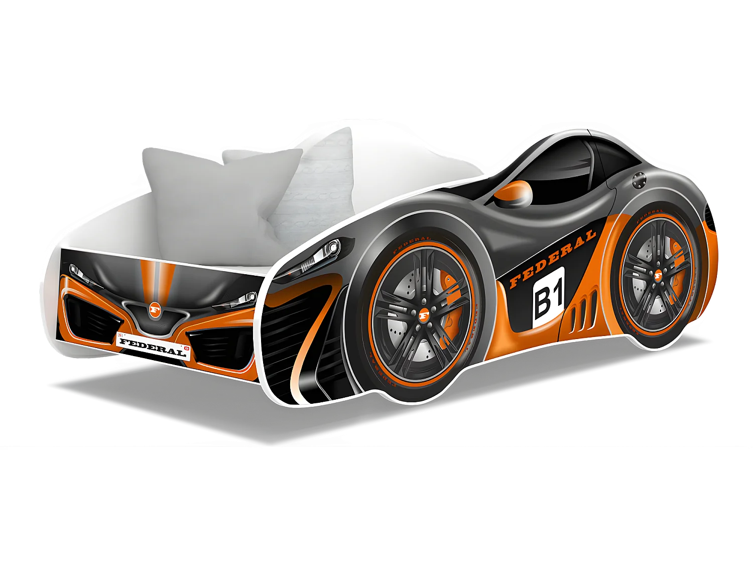 Lit Enfant Voiture 70x140 17 FEDERAL Thème Livré avec sommiers et matelas en mousse de 7cm