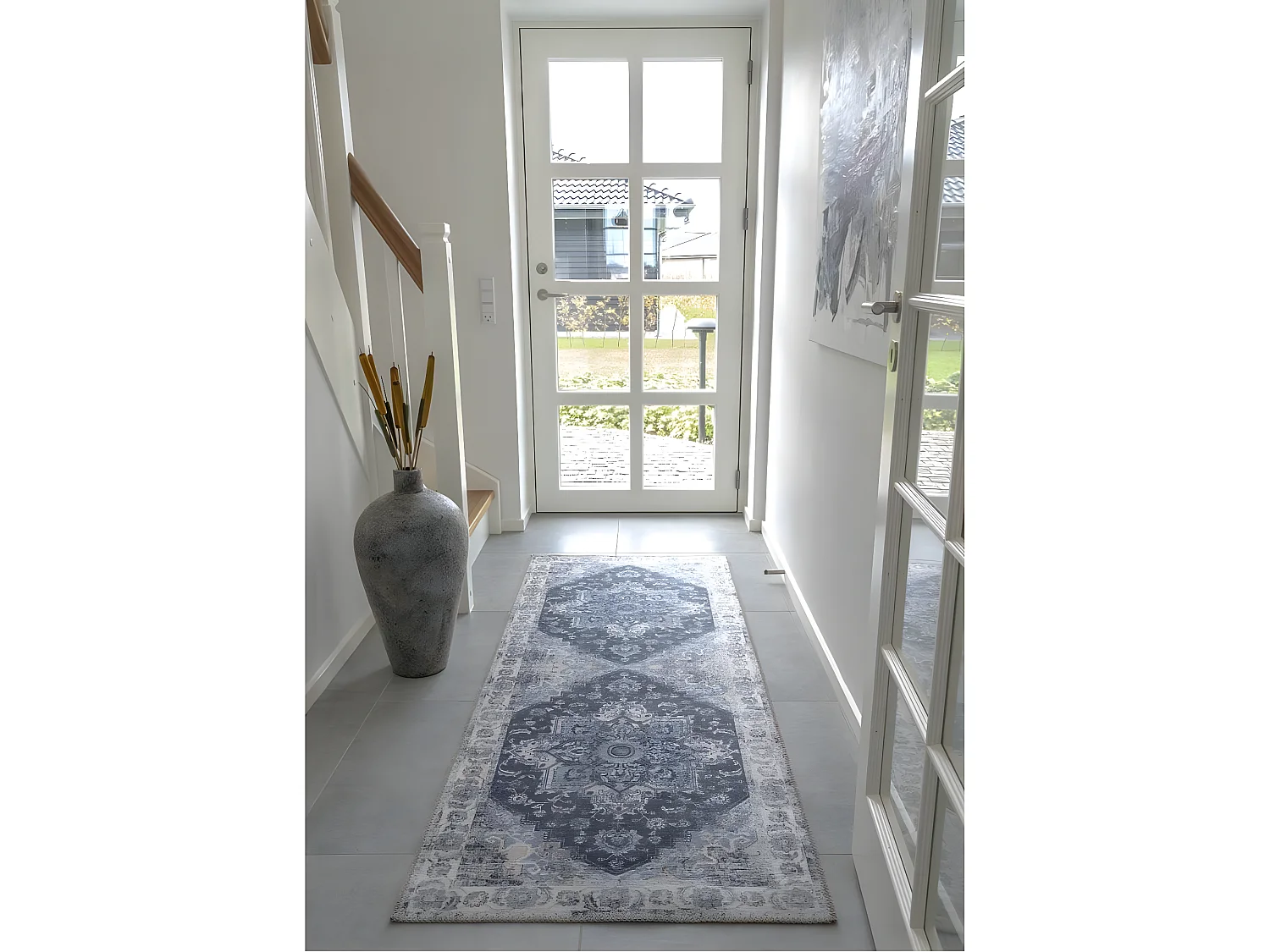 COLABA - Tapis de Couloir 80x200cm avec Motifs Bleu