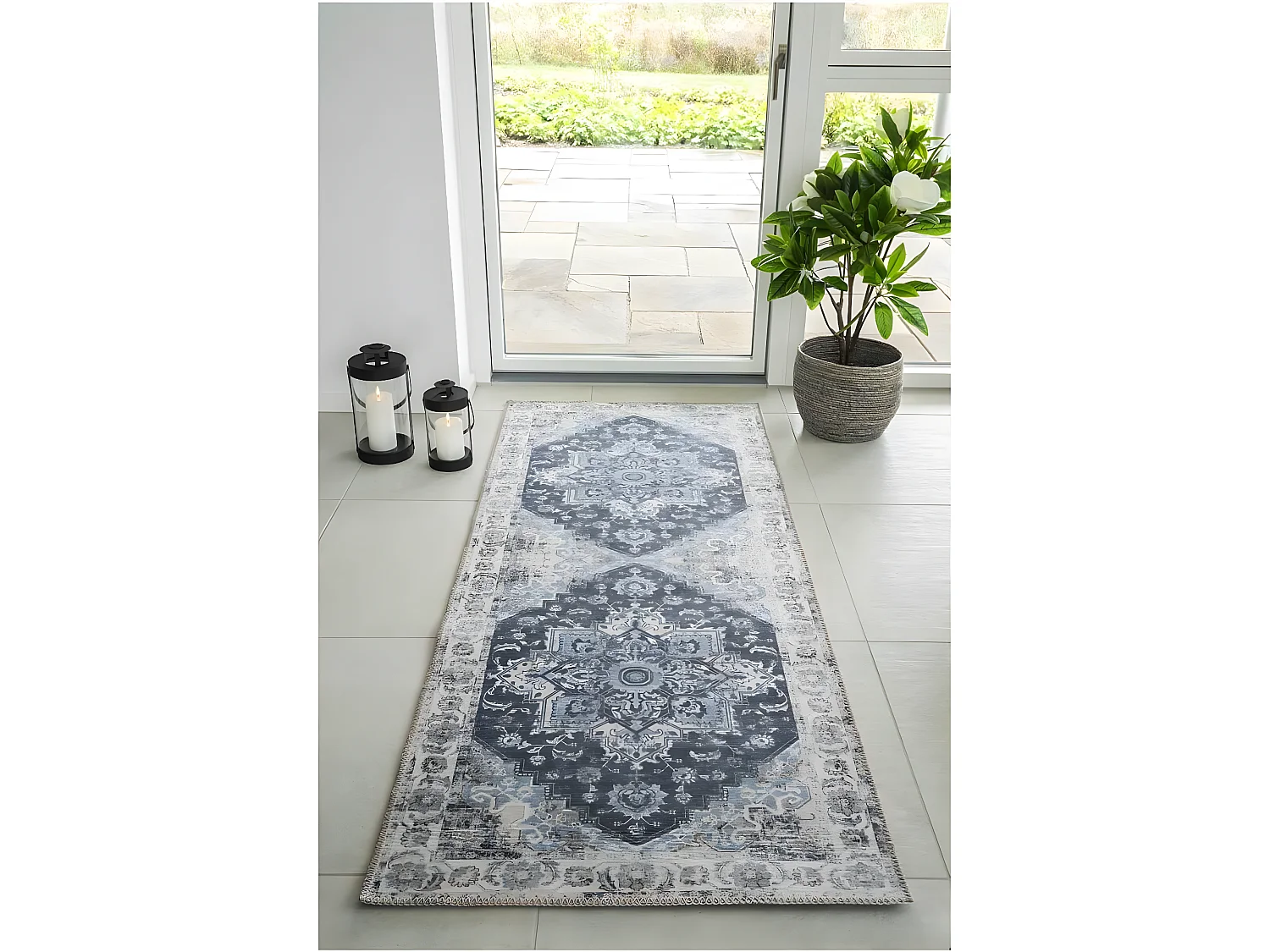 COLABA - Tapis de Couloir 80x200cm avec Motifs Bleu