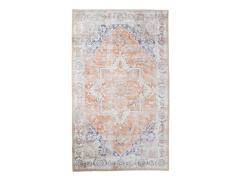 COLABA - Tapis Blanc 200x300cm avec Motifs Orange et Bleu