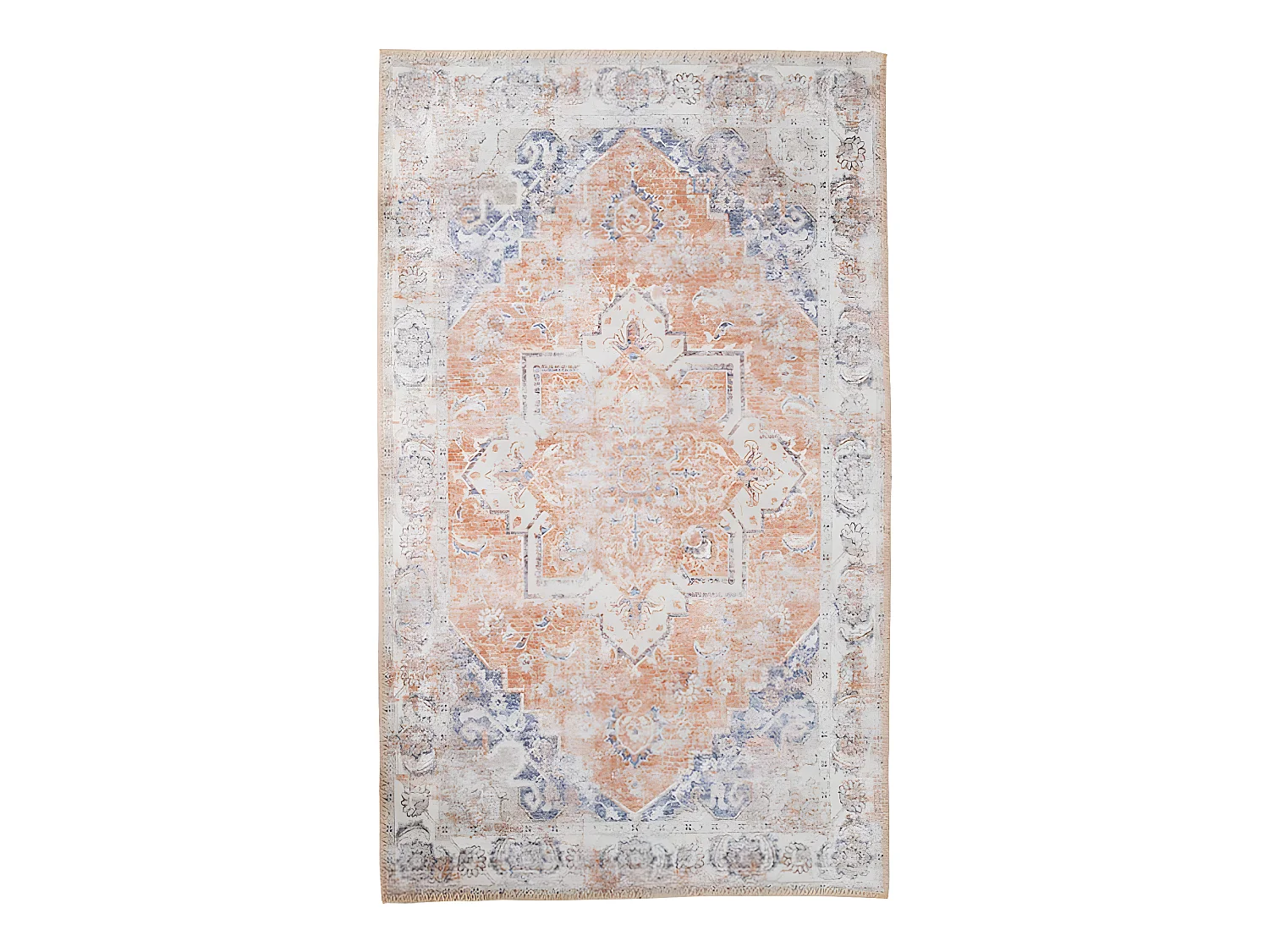 COLABA - Tapis Blanc 200x300cm avec Motifs Orange et Bleu
