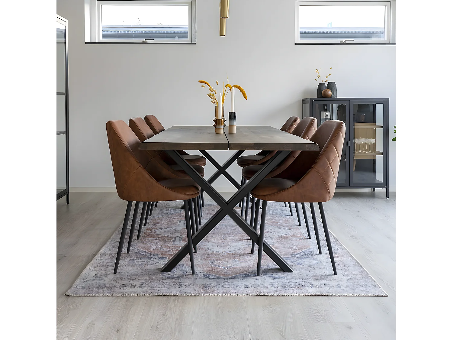 COLABA - Tapis Blanc 200x300cm avec Motifs Orange et Bleu