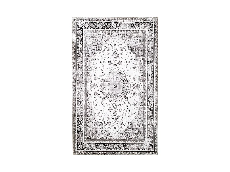 COLABA - Tapis Blanc 160x230cm avec Motifs Noir