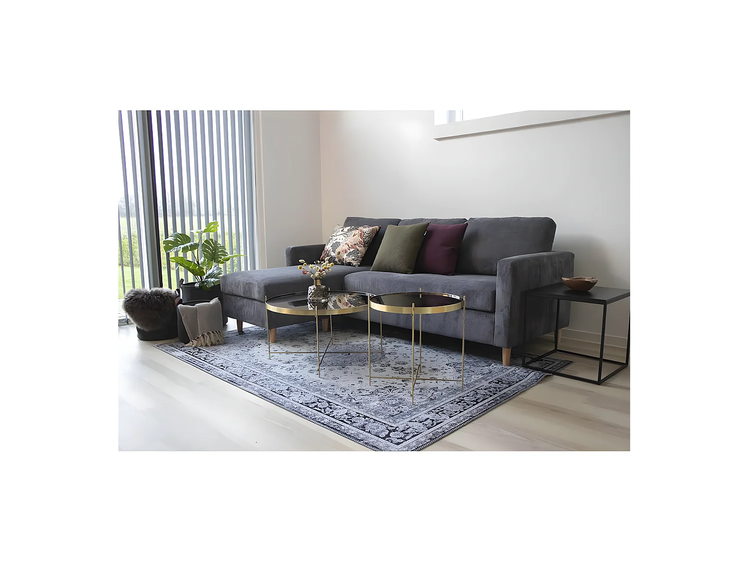 COLABA - Tapis Blanc 160x230cm avec Motifs Noir