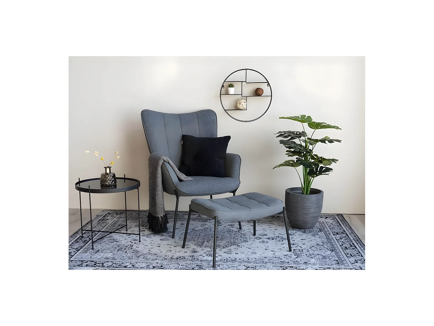 COLABA - Tapis Blanc 160x230cm avec Motifs Noir