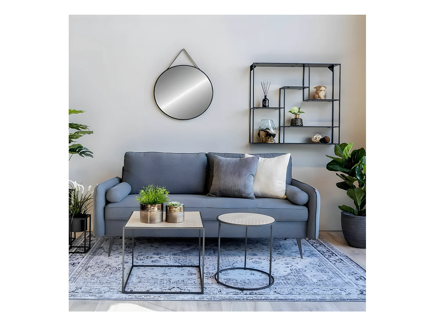 COLABA - Tapis Blanc 160x230cm avec Motifs Noir