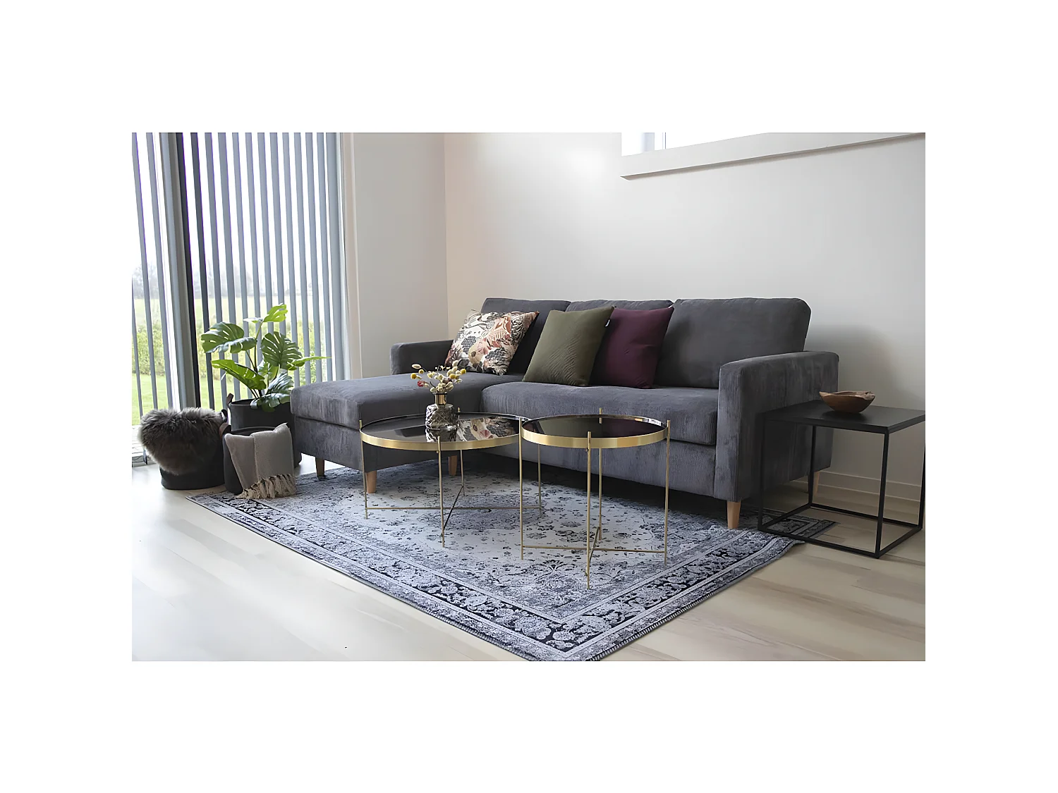 COLABA - Tapis Blanc 160x230cm avec Motifs Noir