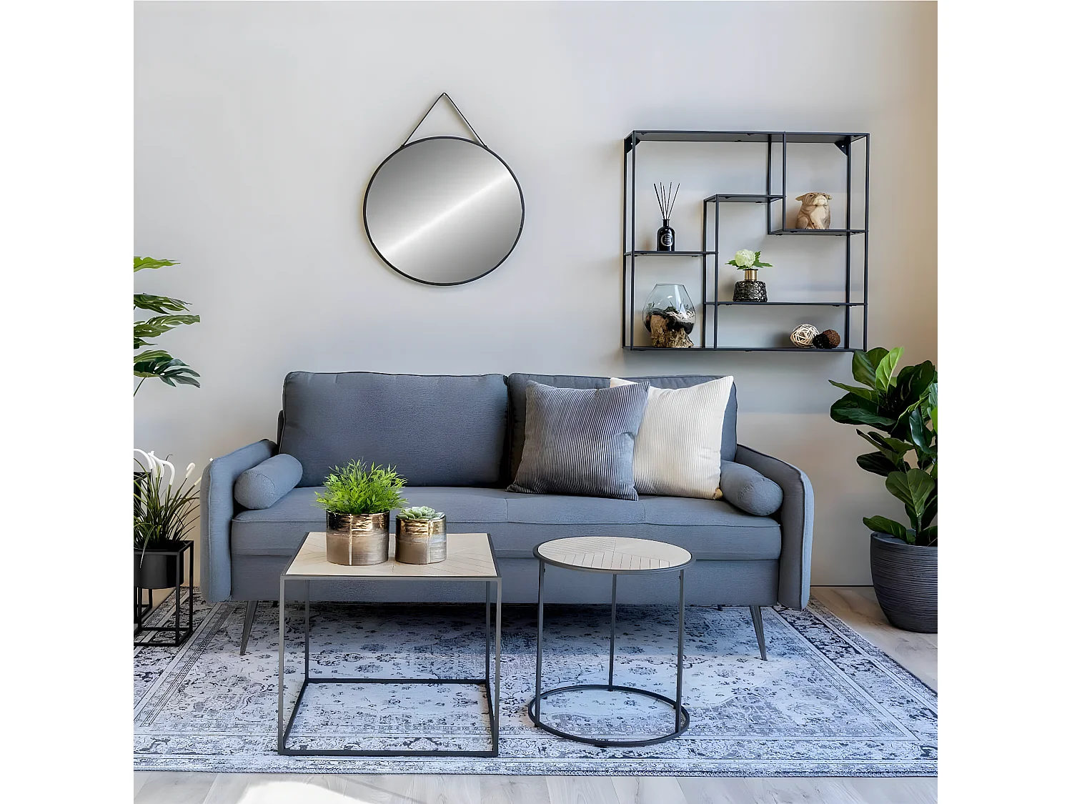 COLABA - Tapis Blanc 160x230cm avec Motifs Noir