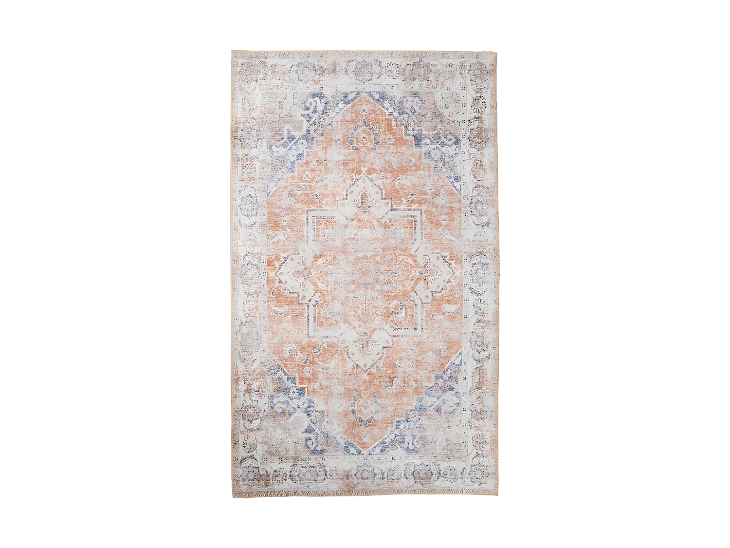 COLABA - Tapis Blanc 160x230cm avec Motifs Orange et Bleu