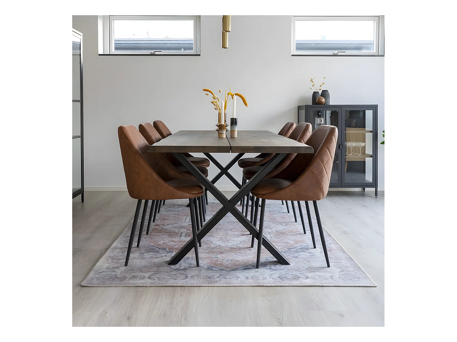 COLABA - Tapis Blanc 160x230cm avec Motifs Orange et Bleu