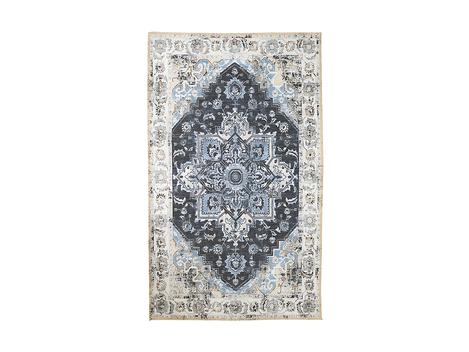 COLABA - Tapis Blanc 200x300cm avec Motifs Bleu