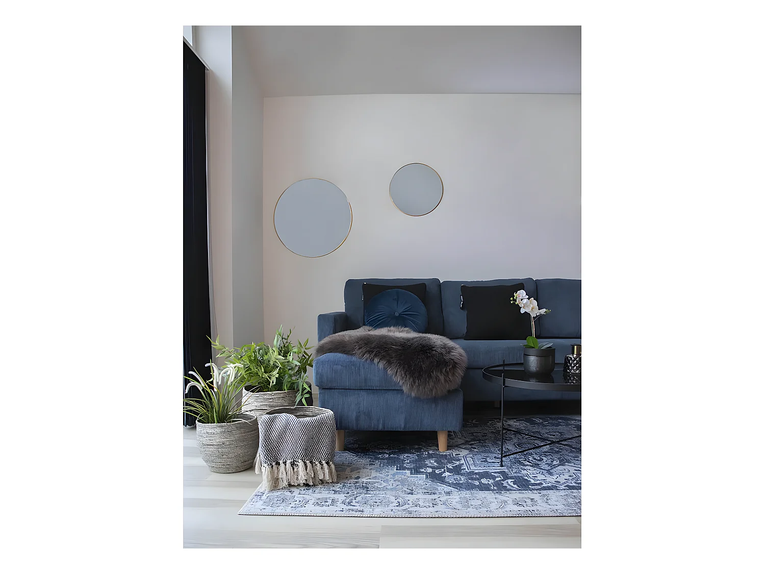 COLABA - Tapis Blanc 200x300cm avec Motifs Bleu