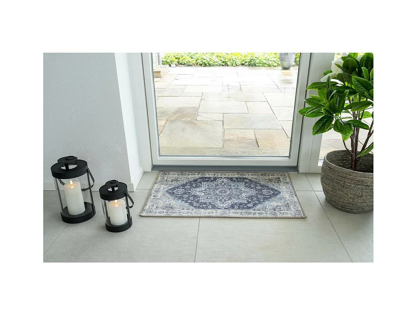 COLABA - Tapis d'Entrée 50x80cm avec Motifs Bleu