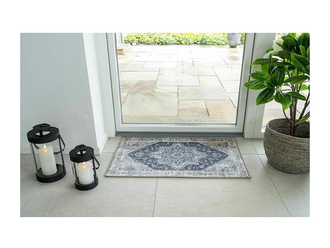 COLABA - Tapis d'Entrée 50x80cm avec Motifs Bleu