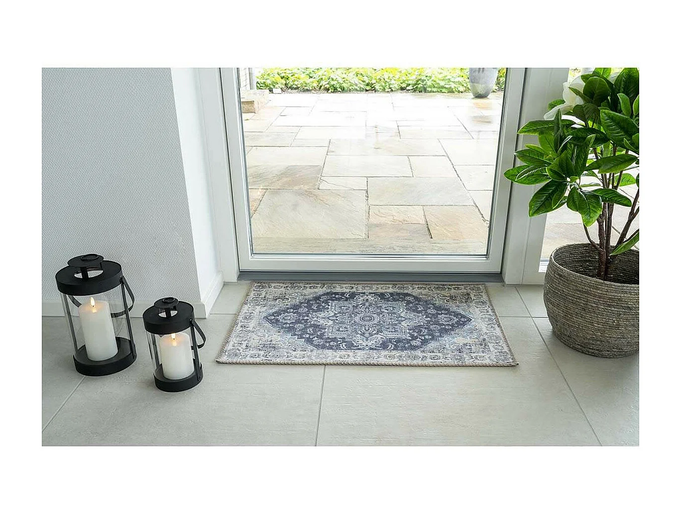 COLABA - Tapis d'Entrée 50x80cm avec Motifs Bleu