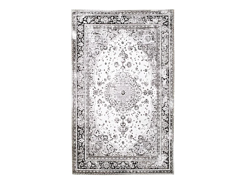 COLABA - Tapis Blanc 200x300cm avec Motifs Noir