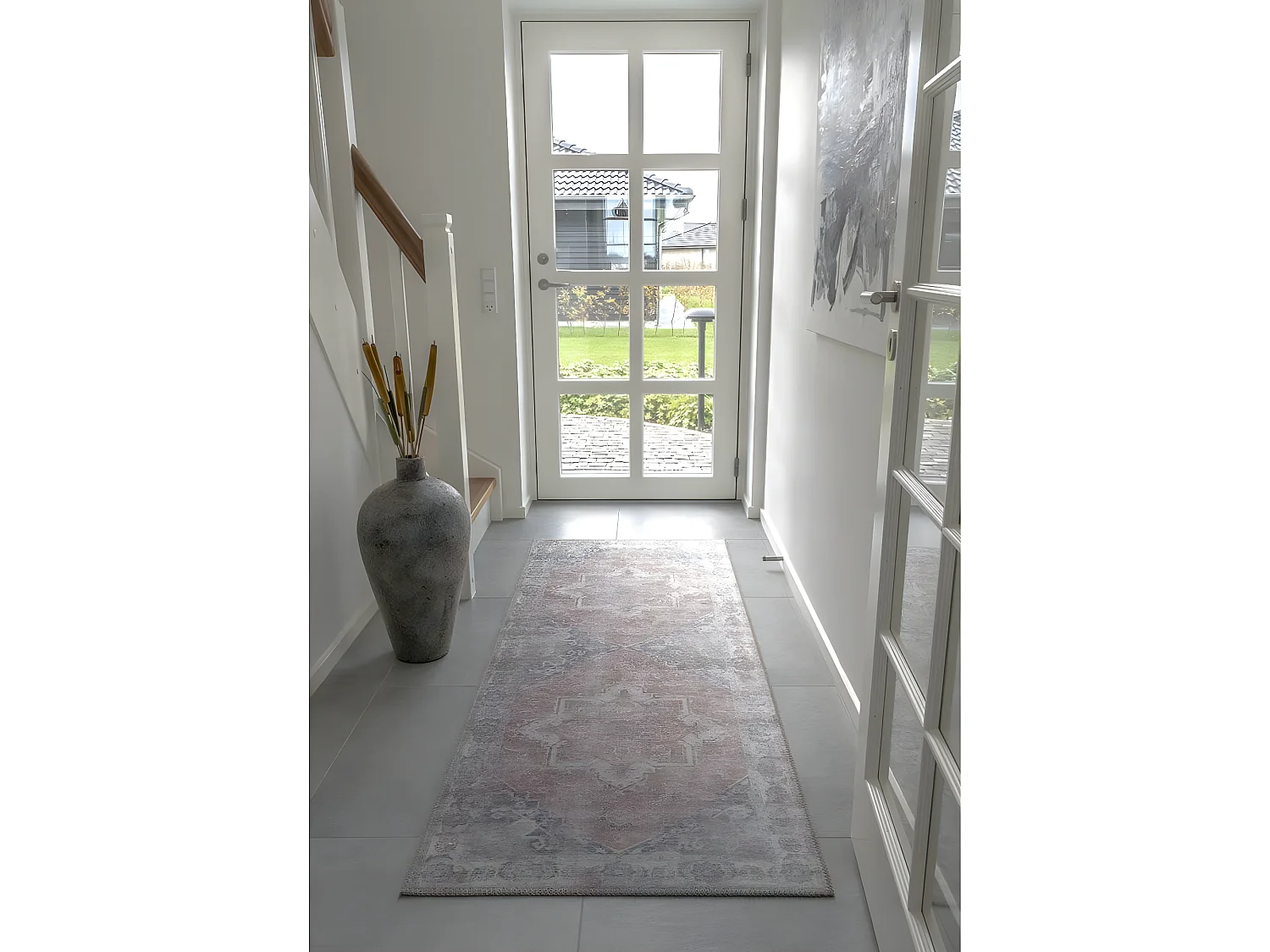 COLABA - Tapis de Couloir 80x200cm avec Motifs Orange et Bleu