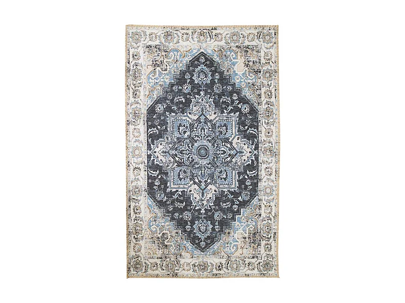 COLABA - Tapis Blanc 160x230cm avec Motifs Bleu