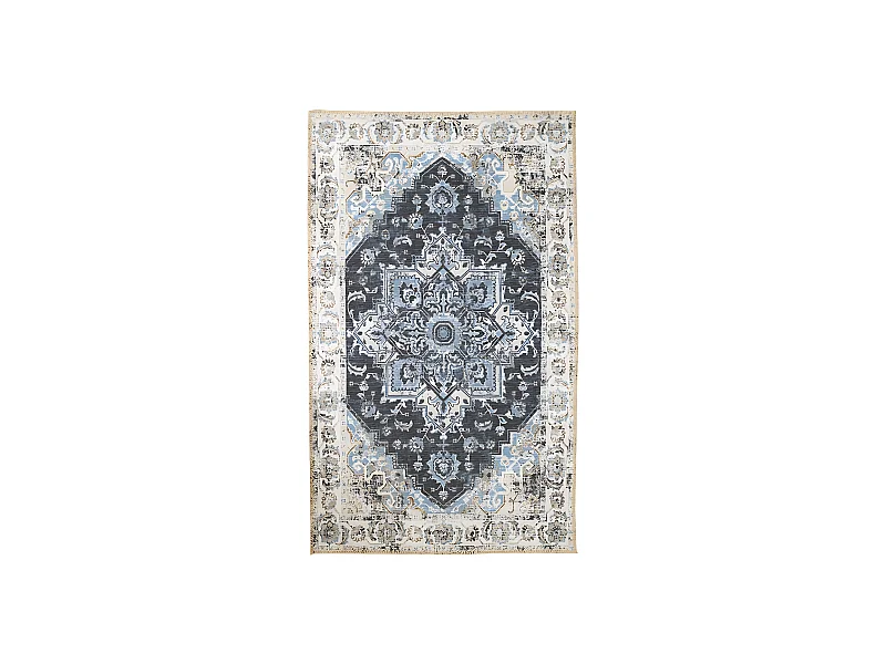 COLABA - Tapis Blanc 160x230cm avec Motifs Bleu