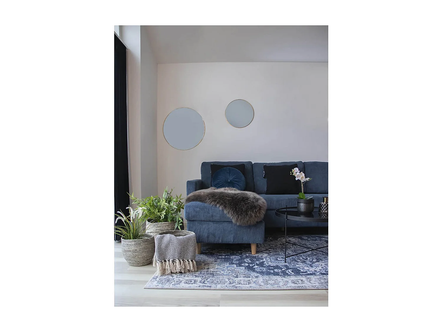 COLABA - Tapis Blanc 160x230cm avec Motifs Bleu