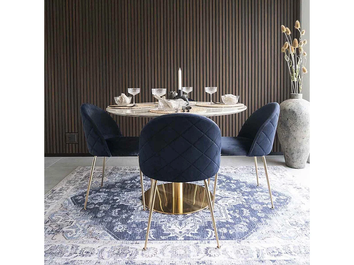 COLABA - Tapis Blanc 160x230cm avec Motifs Bleu