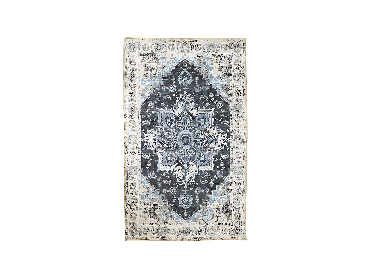 COLABA - Tapis Blanc 160x230cm avec Motifs Bleu