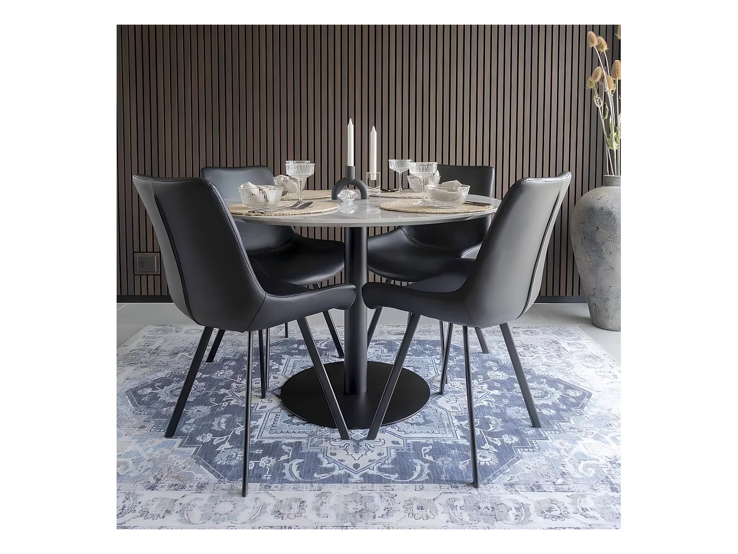 COLABA - Tapis Blanc 160x230cm avec Motifs Bleu