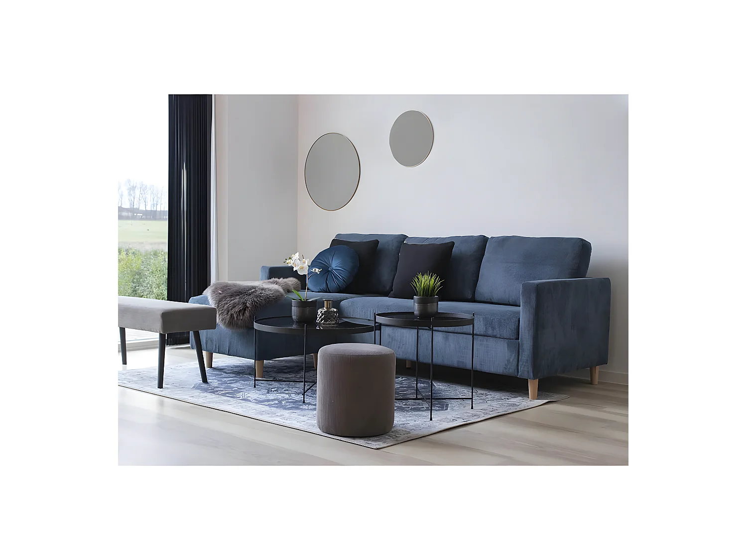 COLABA - Tapis Blanc 160x230cm avec Motifs Bleu