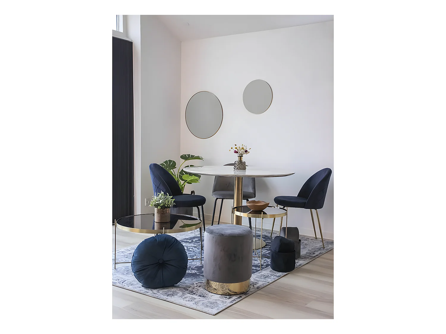 COLABA - Tapis Blanc 160x230cm avec Motifs Bleu