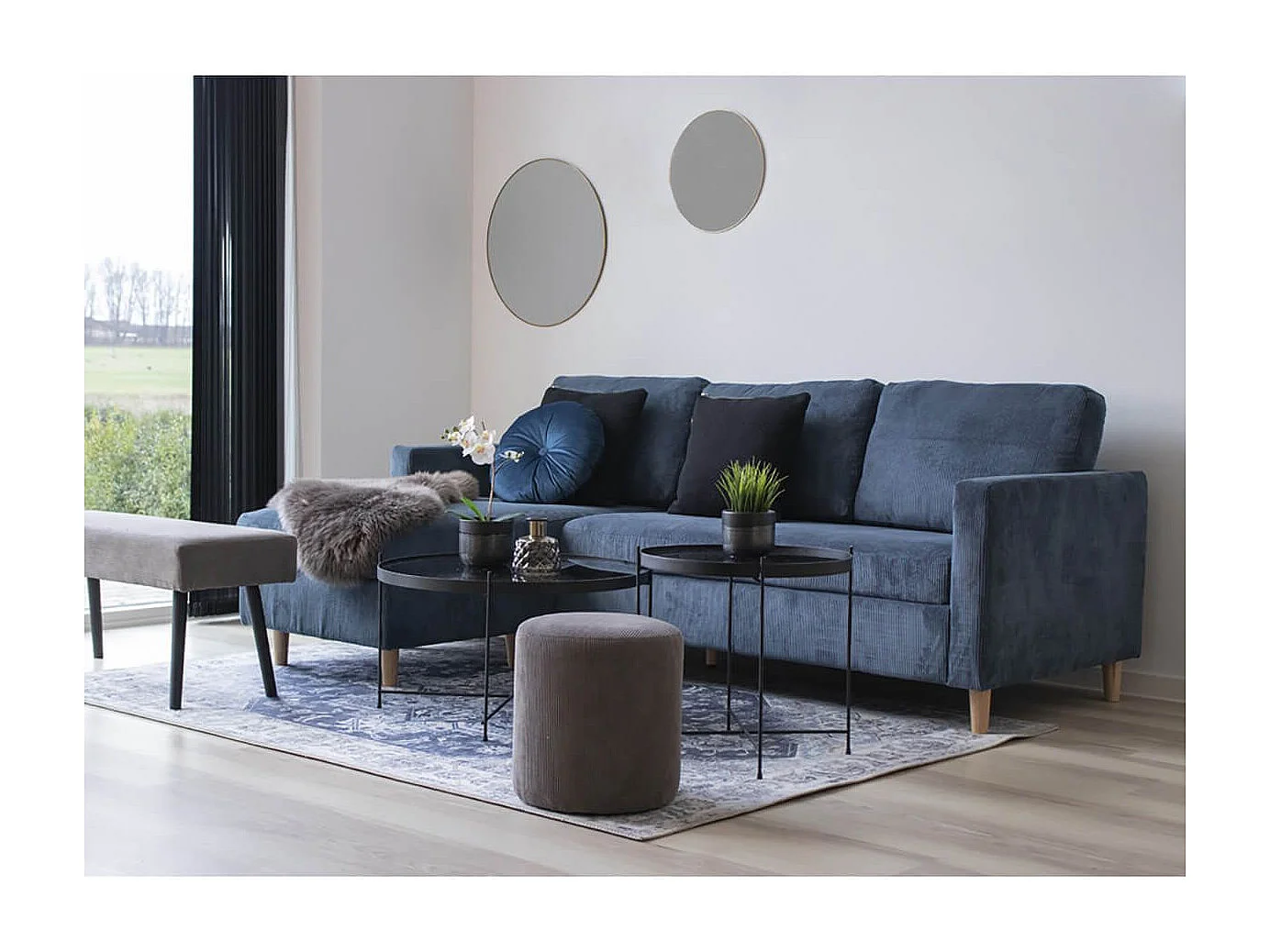 COLABA - Tapis Blanc 160x230cm avec Motifs Bleu