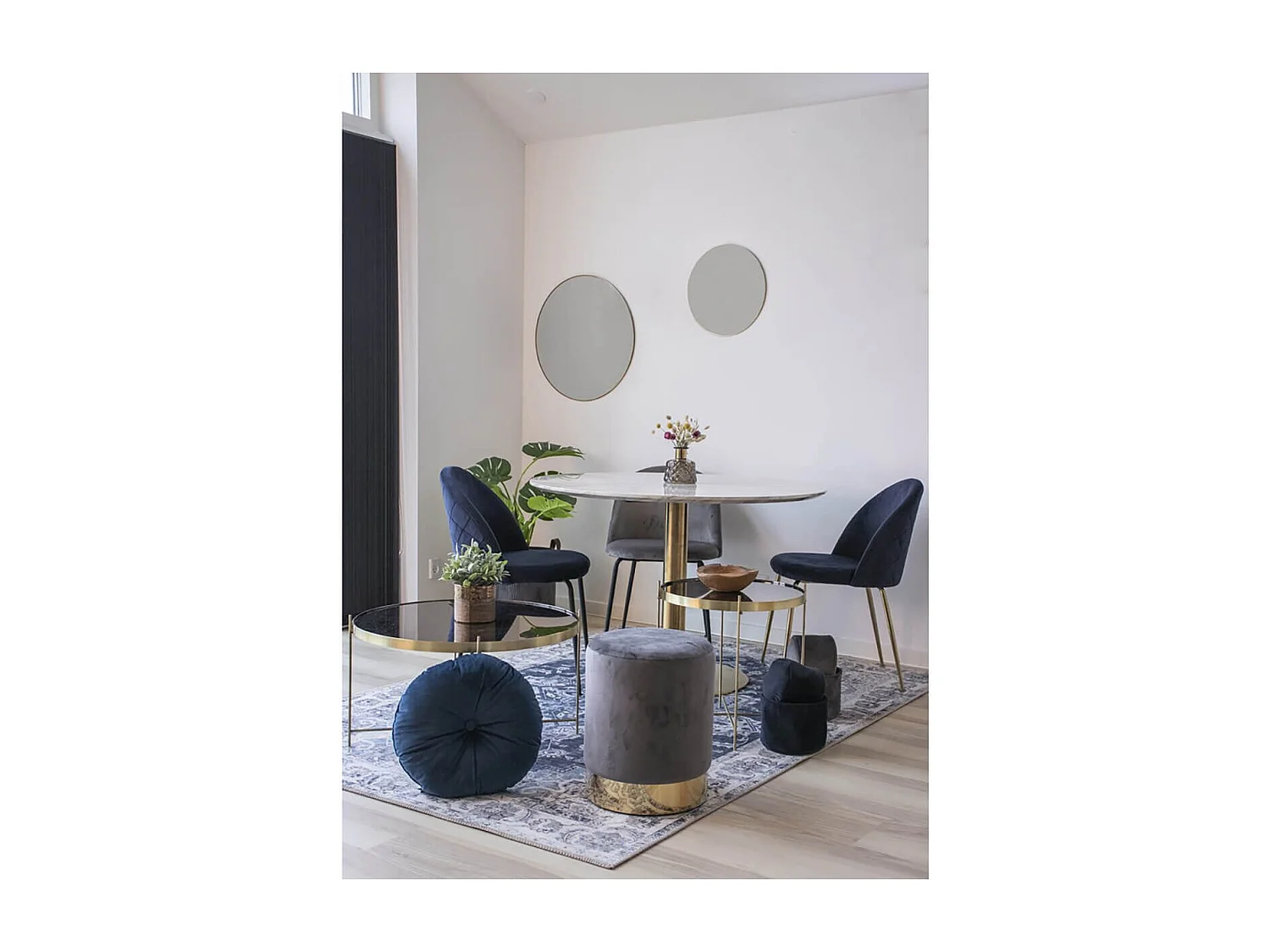 COLABA - Tapis Blanc 160x230cm avec Motifs Bleu