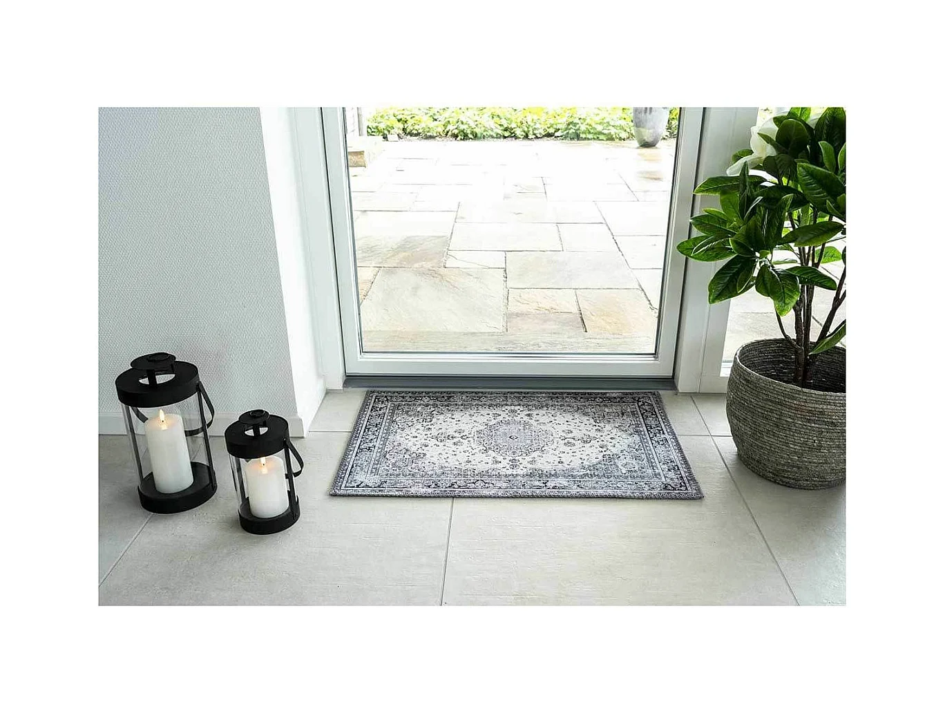 COLABA - Tapis d'Entrée 50x80cm avec Motifs Noir