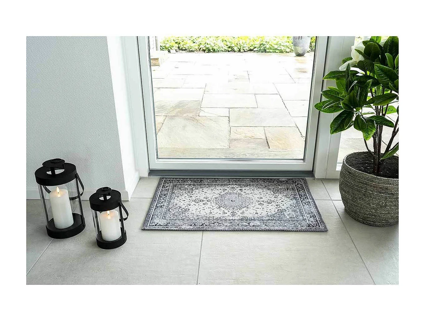 COLABA - Tapis d'Entrée 50x80cm avec Motifs Noir