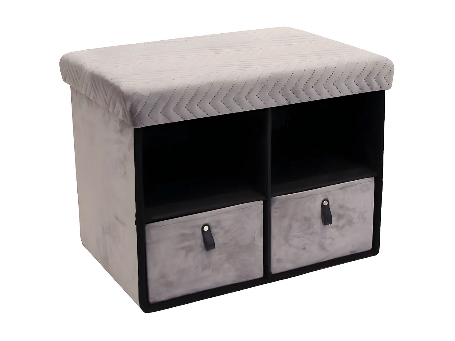 FLOY - Banc Pliable Velours Gris Clair Avec Tiroirs