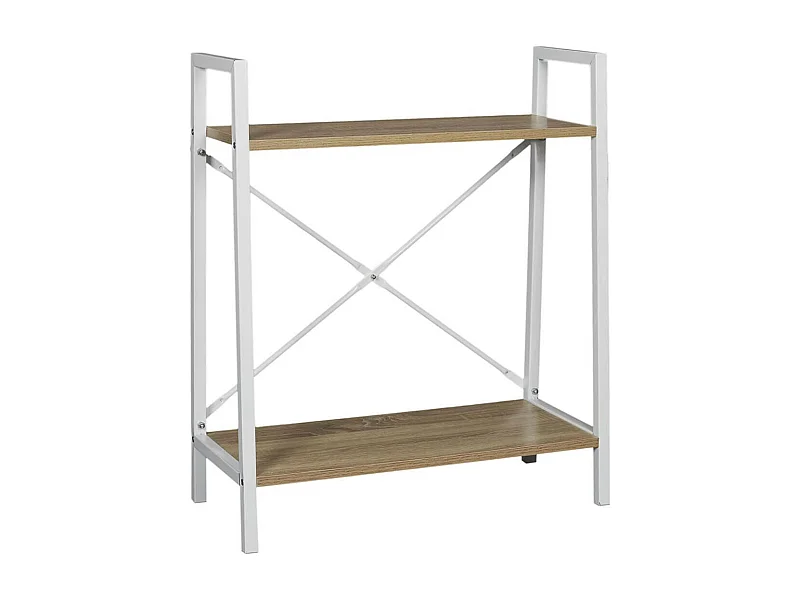 LIETA - Etagère à 2 Niveaux Bois et Métal Blanc